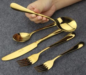 En stock 100 Sets de alta calidad oro rosa real negro utensilio de acero inoxidable Set tenedor cuchillo cuchillos cubiertos vajilla A través de DHL