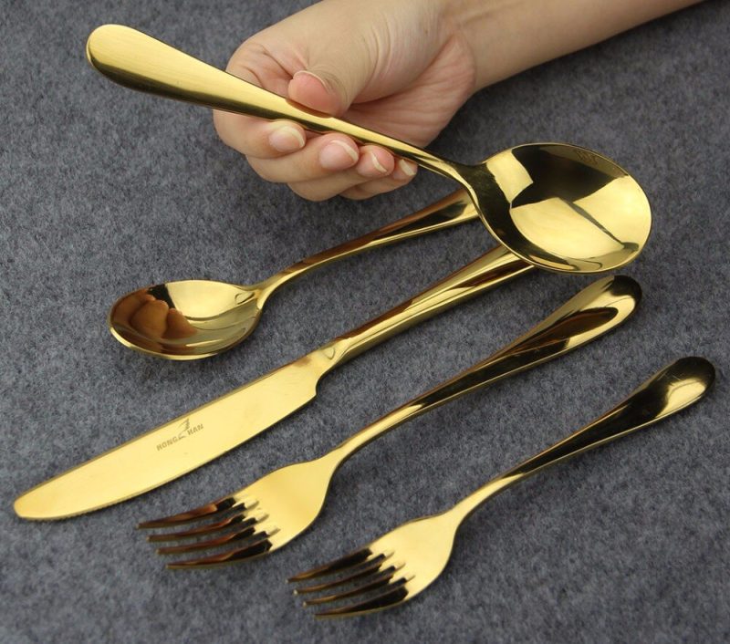 En stock 100 Sets de alta calidad oro rosa real negro utensilio de acero inoxidable Set tenedor cuchillo cuchillos cubiertos vajilla A través de DHL
