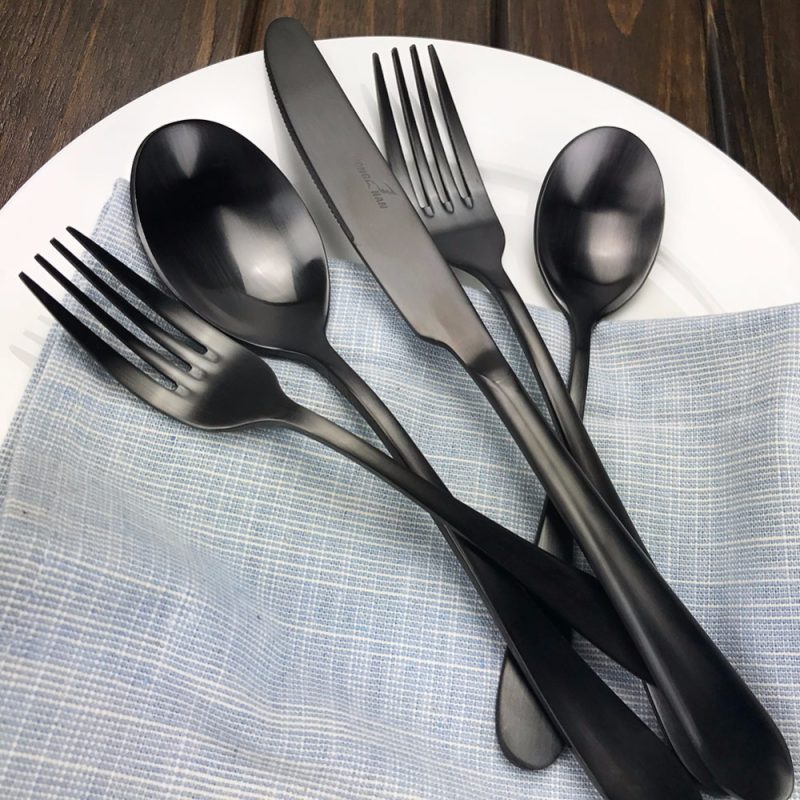 En stock 100 Sets de alta calidad oro rosa real negro utensilio de acero inoxidable Set tenedor cuchillo cuchillos cubiertos vajilla A través de DHL