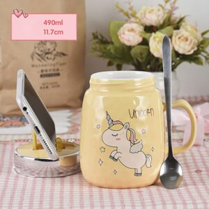 Kubek Ceramiczny Z Pokrywką i Łyżeczką - Idealny Do Szkoły - Biura - 500 ML