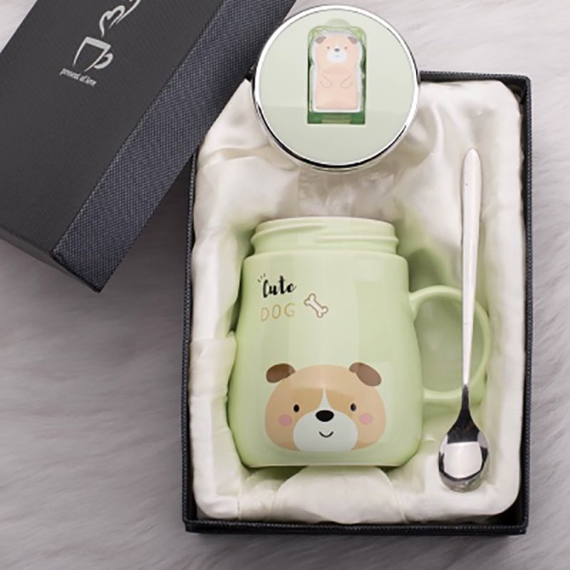 Kubek Ceramiczny Z Pokrywką i Łyżeczką - Idealny Do Szkoły - Biura - 500 ML