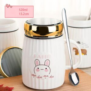Kubek Ceramiczny Z Pokrywką i Łyżeczką - Idealny Do Szkoły - Biura - 500 ML