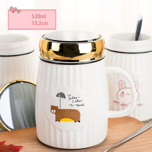 Kubek Ceramiczny Z Pokrywką i Łyżeczką - Idealny Do Szkoły - Biura - 500 ML