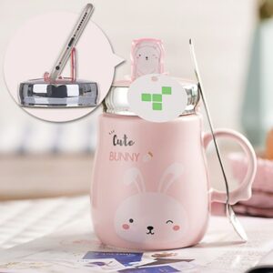 Kubek Ceramiczny Z Pokrywką i Łyżeczką - Idealny Do Szkoły - Biura - 500 ML