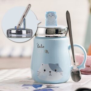 Kubek Ceramiczny Z Pokrywką i Łyżeczką - Idealny Do Szkoły - Biura - 500 ML