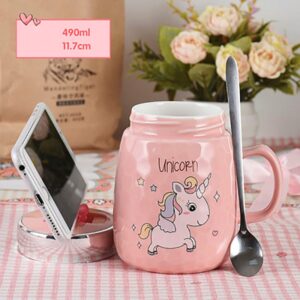 Kubek Ceramiczny Z Pokrywką i Łyżeczką - Idealny Do Szkoły - Biura - 500 ML