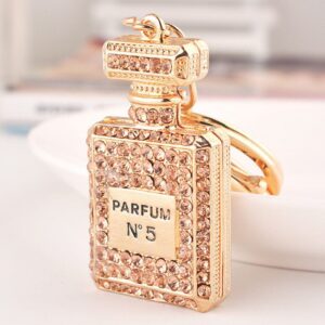 Brelok perfumy z cyrkoniami w kształcie flakonu na złotym kółku - zdjęcie 2