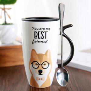 Kubek Z Pokrywką - Ceramiczny - Piesek - Idealny Do Biura - Na Prezent