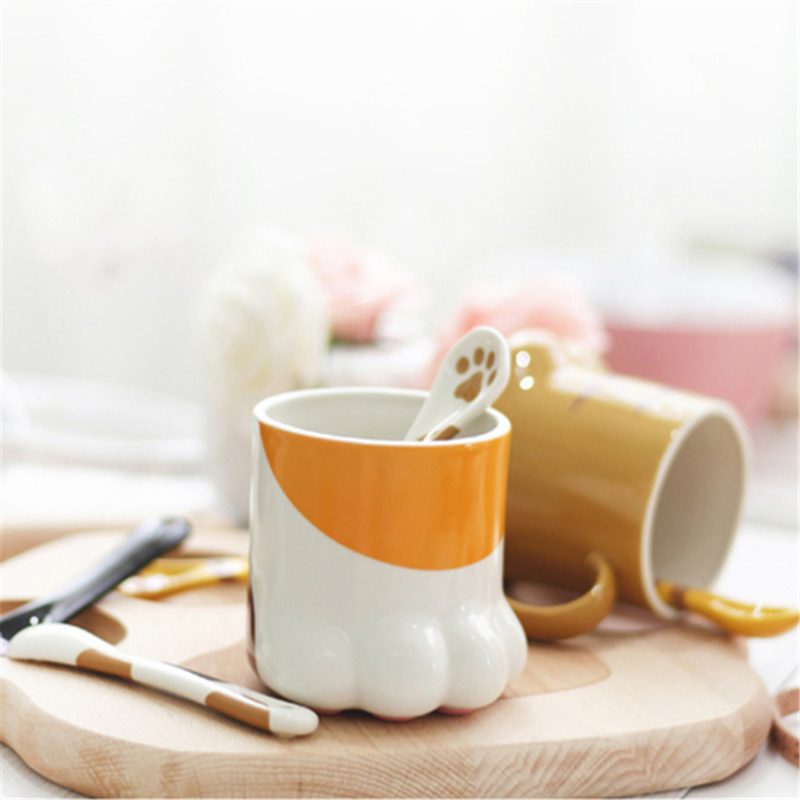 Kubek ceramiczny 300 ml z łyżeczką w kształcie łapki