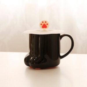 Czarny kubek ceramiczny z pokrywką Kocia Łapka 300 ml