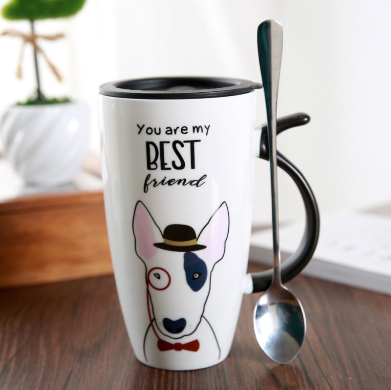 Kubek Z Pokrywką - Ceramiczny - Piesek - Idealny Do Biura - Na Prezent