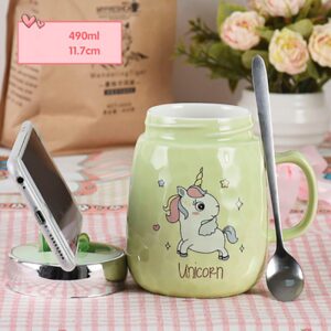 Kubek Ceramiczny Z Pokrywką i Łyżeczką - Idealny Do Szkoły - Biura - 500 ML