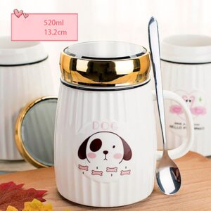 Kubek Ceramiczny Z Pokrywką i Łyżeczką - Idealny Do Szkoły - Biura - 500 ML