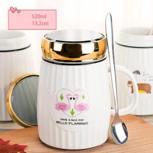 Kubek Ceramiczny Z Pokrywką i Łyżeczką - Idealny Do Szkoły - Biura - 500 ML