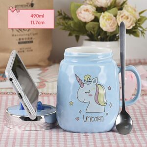 Kubek Ceramiczny Z Pokrywką i Łyżeczką - Idealny Do Szkoły - Biura - 500 ML