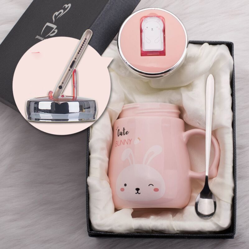 Kubek Ceramiczny Z Pokrywką i Łyżeczką - Idealny Do Szkoły - Biura - 500 ML