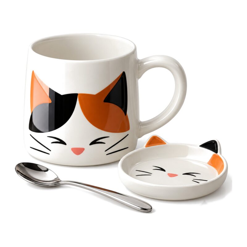 Kubek Ceramiczny - Kotek - Z Podstawkiem - Piękny i Wygodny