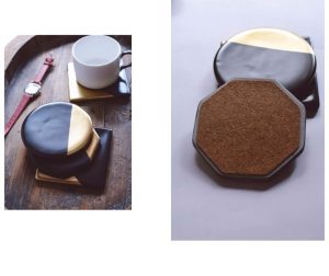 Podstawka Pod Kubek - Czarna - Złocona - Ceramiczna