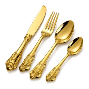 LUKSUSOWE Sztućce - GRAWEROWANE - Zestaw Obiadowy 24 Szt - Złote