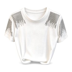T-Shirt Damski Z Cyrkoniami - Biały, Jeden Rozmiar