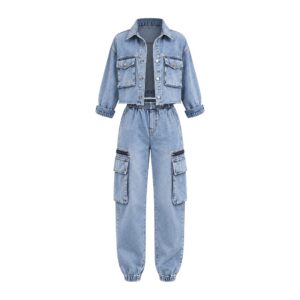 Damski Komplet Jeansowy - Garnitur Z Kieszeniami - Top and pants, XXL