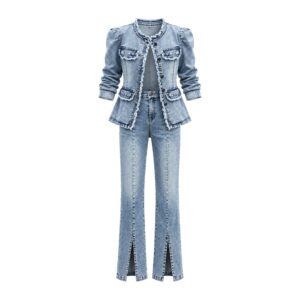 Damski Garnitur Denim Styl Retro - Photo Color, XL