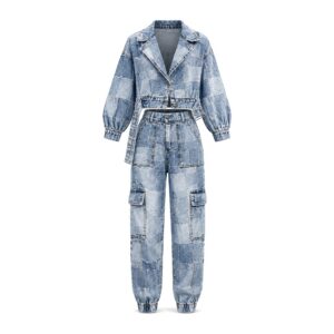 Damski Garnitur Jeansowy Styl Retro - Picture color suit, L