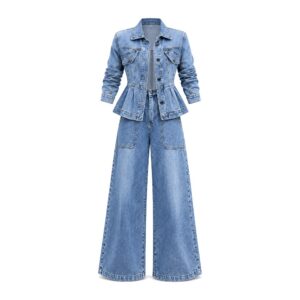 Damska Garsonka + Spodnie Jeans - Dzwony - Blue, M