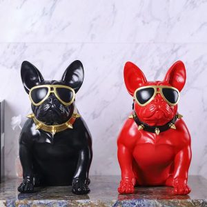 Figurka Buldog Francuski W Okularach Z Żywicy