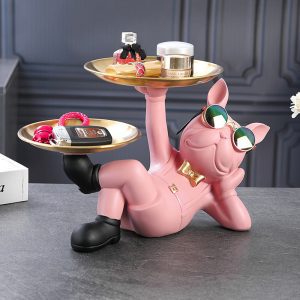 Pies z tacą w okularach – figurka dekoracyjna 33 cm