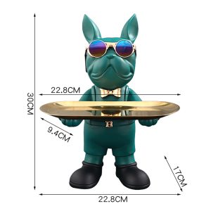 Pies z tacą w okularach – figurka dekoracyjna 33 cm