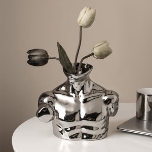 Nowoczesny Srebrny Ceramiczny Tors  - Wazon Na Kwiaty iI Dekoracje