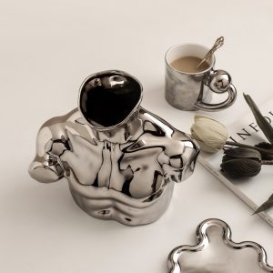 Nowoczesny Srebrny Ceramiczny Tors  - Wazon Na Kwiaty iI Dekoracje