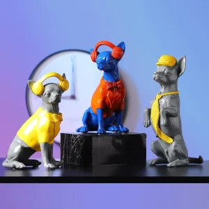 Figurka psa chihuahua ze słuchawkami z żywicy, ozdoba na półkę - zdjęcie produktu