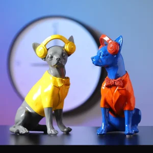 Figurka psa chihuahua ze słuchawkami z żywicy, ozdoba na półkę - zdjęcie produktu