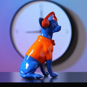 Figurka psa chihuahua ze słuchawkami z żywicy, ozdoba na półkę - zdjęcie produktu