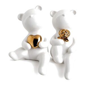 Luksusowy Niedźwiedź Ornament  - Figurka Ceramiczna - 2 szt Srebrny