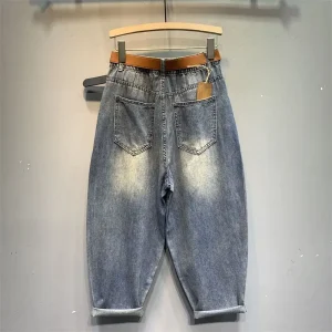 Spodnie Jeans  Haremowe z Diamentowym Wzorem
