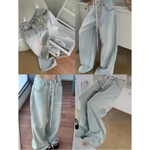 Damskie wiązane  Luźne Jeansy Oversize