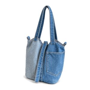 Damska torba patchworkowa z dżinsu – Stylowy wybór na co dzień - Granatowy, 29x24x14cm