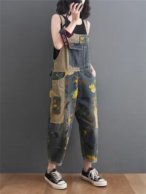 Damskie Spodnie Jeansowe Vintage - Luźne, Patchworkowe