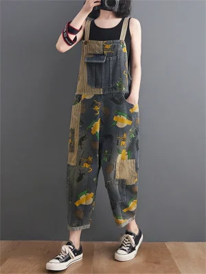 Damskie Spodnie Jeansowe Vintage - Luźne, Patchworkowe