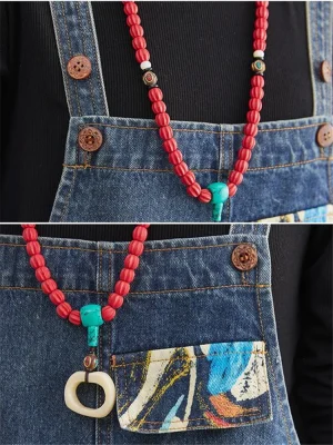 Vintage patchworkowe ogrodniczki damskie