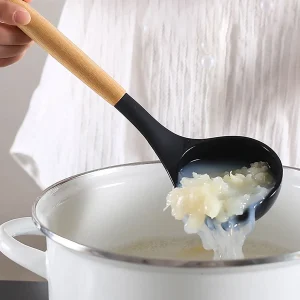 Zestaw 12 silikonowych przyborów kuchennych z drewnianymi rączkami