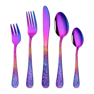 Zastawa stołowa ze stali nierdzewnej z reliefowym wzorem - Multicolor 4 set