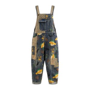 Damskie Spodnie Jeansowe Vintage - Luźne, Patchworkowe - Niebieski, XL