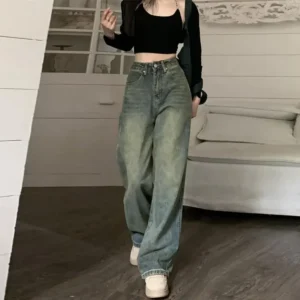 Wyszczuplające Vintage Dżinsy z Wysokim Stanem – Styl Amerykański, Bell Bottoms,