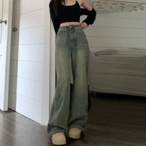 Wyszczuplające Vintage Dżinsy z Wysokim Stanem – Styl Amerykański, Bell Bottoms,