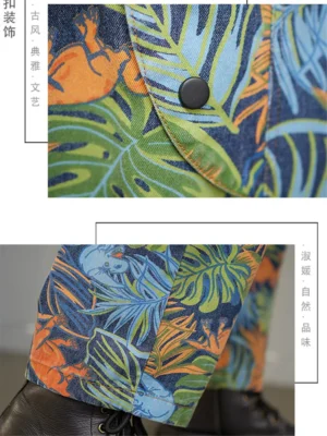 Luźne ogrodniczki jeansowe damskie – kwiatowy nadruk, szerokie nogawki, styl oversize