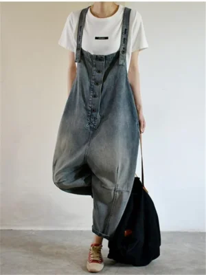 Jeansowe Ogrodniczki Oversize w Stylu Retro